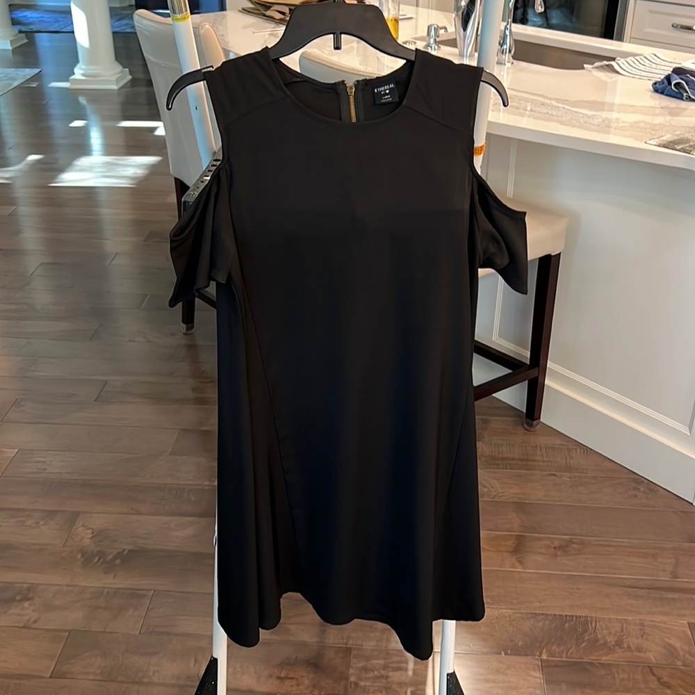 Black open shoulder A-line Dress